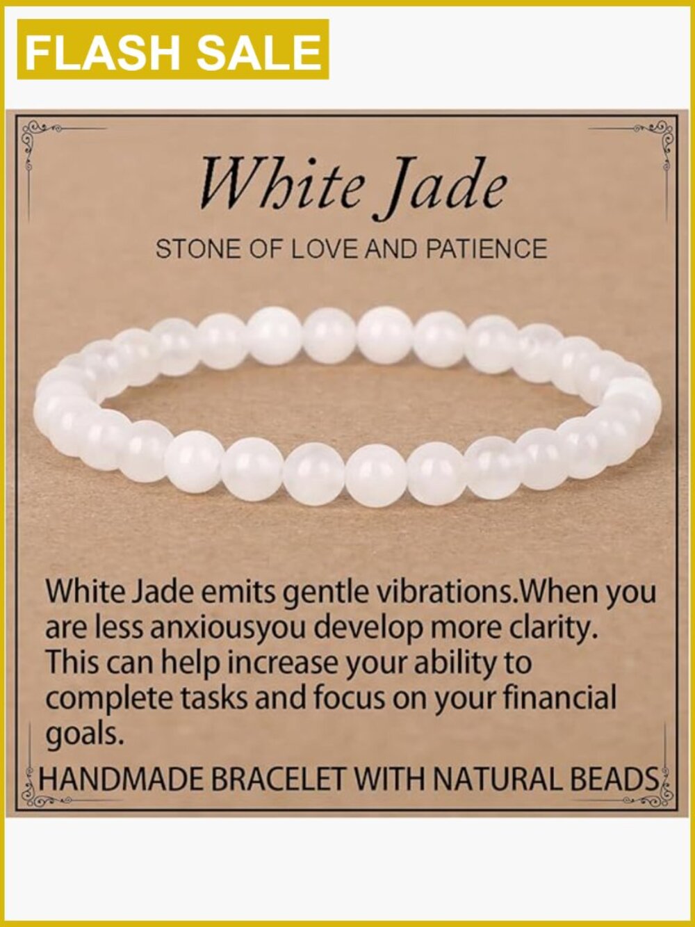 Natural White Jade Stretch Bracelet 6mm Handmade Healing Crystal Gift